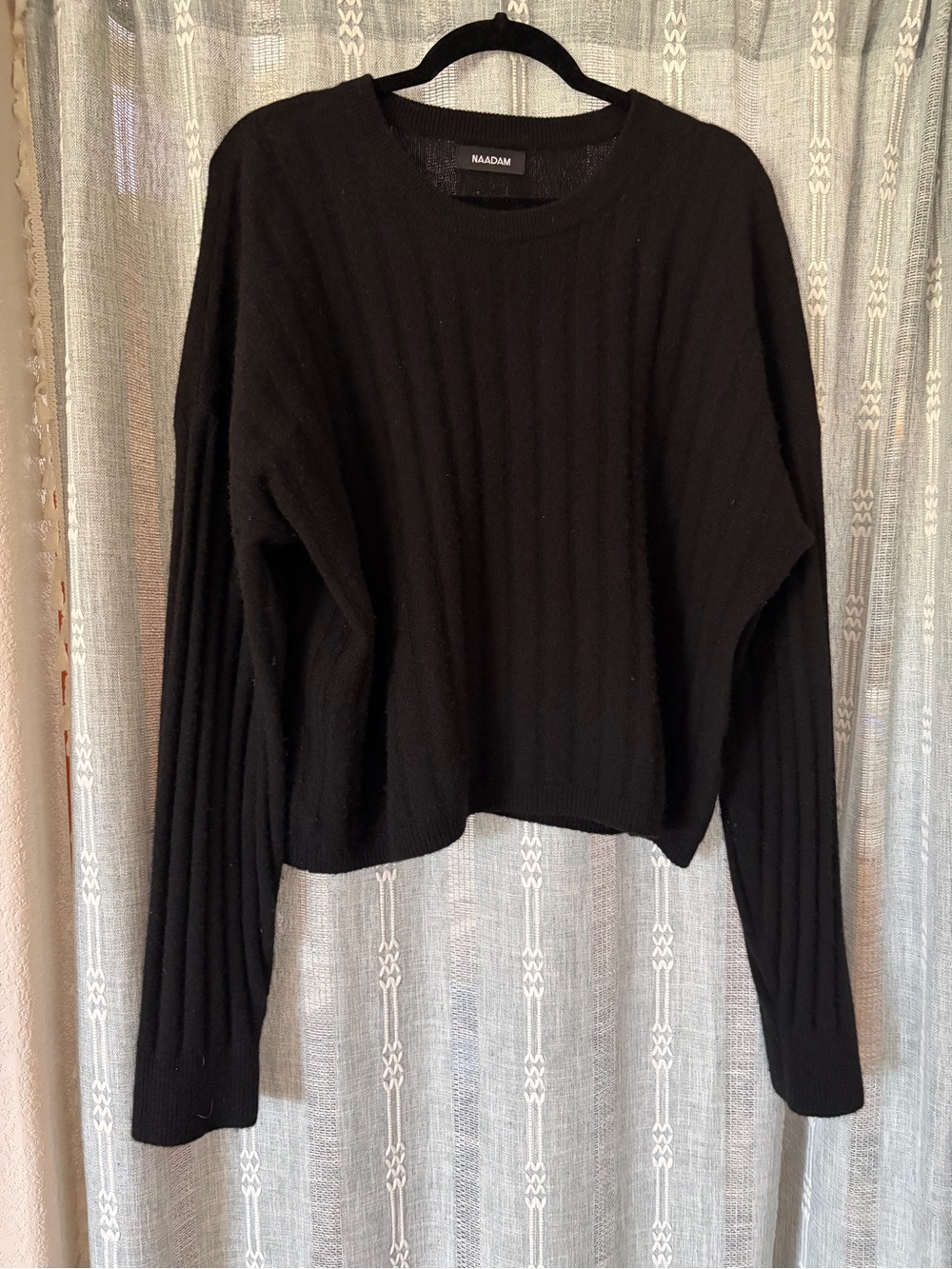NAADAM Black Ribbed Cashmere Crewneck